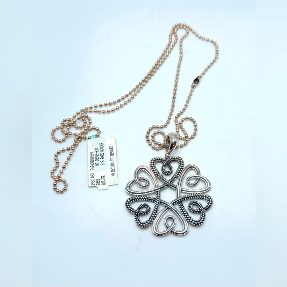 Lagos Rare Wonders Sterling Silver Floral Heart Pendant 2 in & 32 in Chain 31 gm